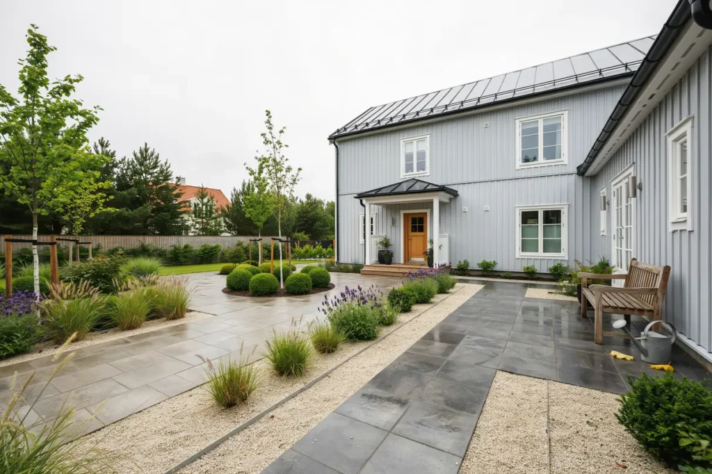 stenl ggning runt huset smarta l sningar f r entr g ngar och uteplatser
