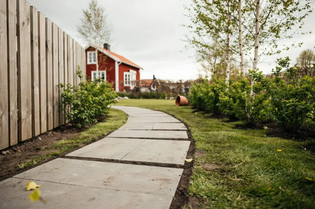 v lja betongplattor med naturstenyta till tr dg rdsg ng